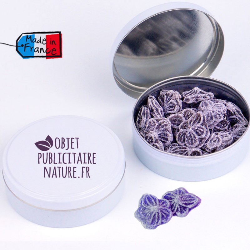 Boîte de bonbons personnalisable à la violette 70mm 50Gr
