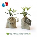 Petit olivier publicitaire en pochon toile de jute avec personnalisation