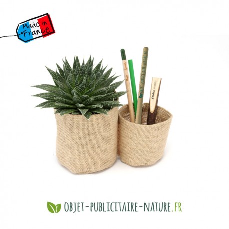 Plante dépolluante en pot double toile de jute personnalisable