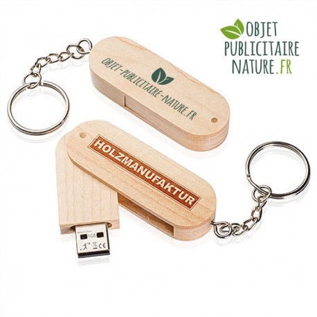 Governable pustes op Smuk Clé USB rotative personnalisable en bois avec porte-clé. Tarif clé USB