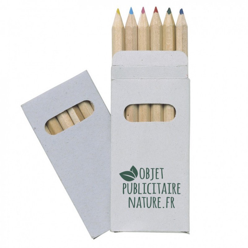 Etui publicitaire 6 crayons couleur en bois totalement personnalisable