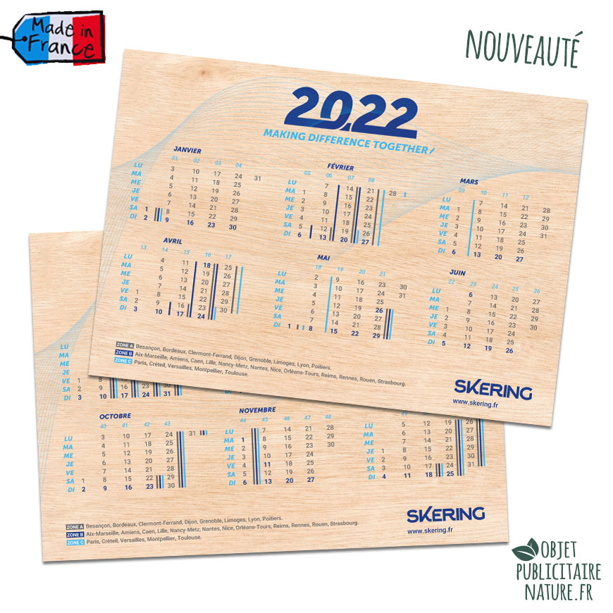 carte voeux en bois avec calendrier